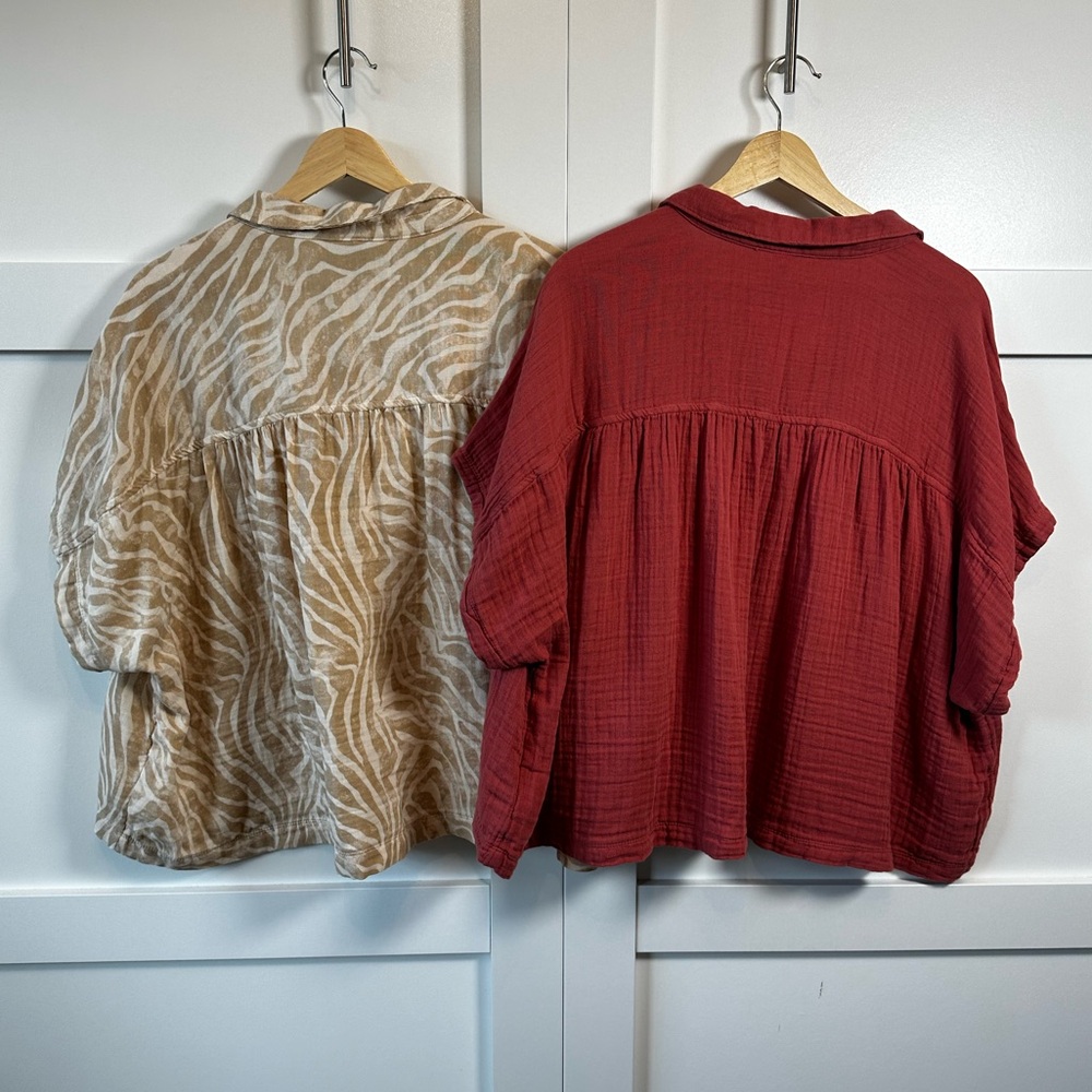 NWT Lot of (2) Old Navy Short Sleeve Shirts Tops Coral Zebra Gauzy Women's XXL - Picture 2 of 16